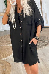 Desert Vibes Pocketed Button Shirt Midi Dress